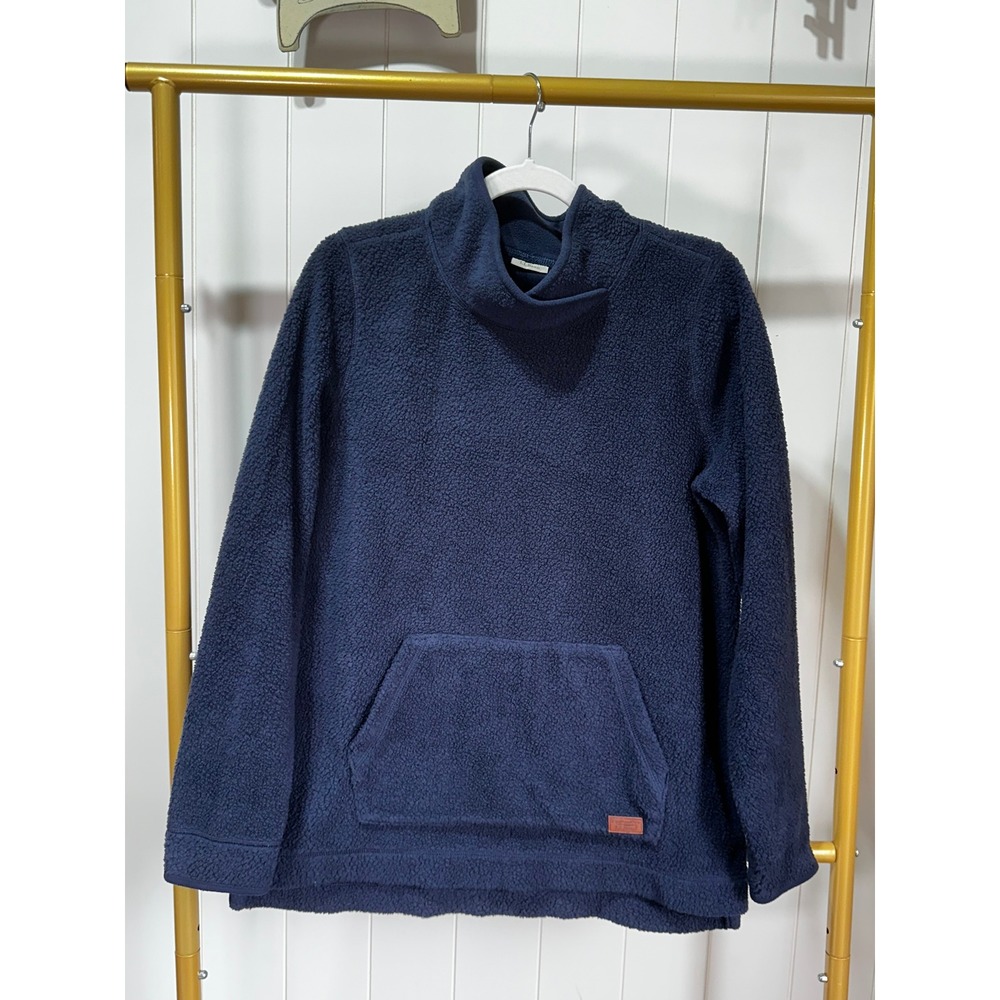 L.L.Bean Women's Navy Sherpa Fleece Cowl Neck Pullover Kangaroo Pocket Cozy M
